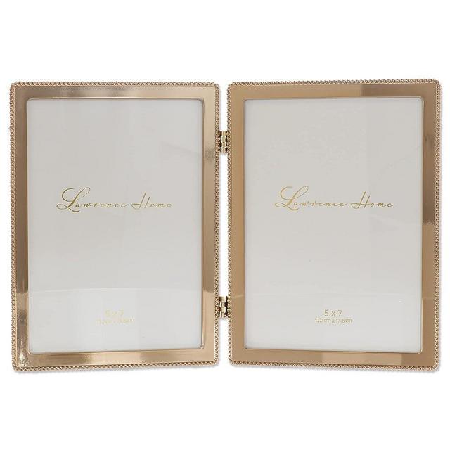 5x7 Hinged Double Cast Metal Picture Frames, Gold Classic Bead Design
