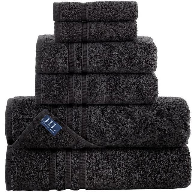 Hammam Linen Black 6 Pack Bath Linen Sets for Bathroom Original Turkish Cotton Soft, Absorbent and Premium 2 Bath, 2 Hand, 2 Washcloths