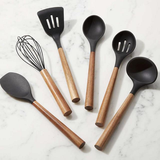 Black Silicone Utensils with Acacia Handle (6 pieces)