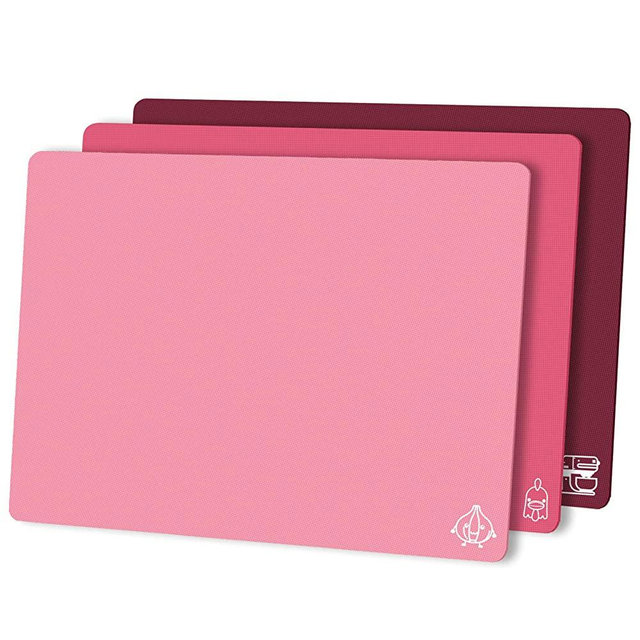 ZVP Flexible Plastic Cutting Board Set of 3 Gradient Color, Colorful Chopping Boards, BPA Free Mats, Non Slip, Dishwasher Safe, 15x12 Inch, Pink Multi-Color