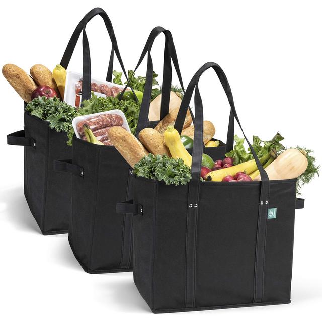 Reusable Grocery Shopping Bags, Foldable and Collapsible, Set of 3 - Large Tote Bags with Reinforced Bottom and Handles - Eco-Friendly Shop Bag Sets for Carrying Groceries, Errands, Traveling