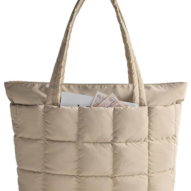 BAGSMART Expandable Tote Bag for Women, Puffer Work Tote Handbag, Quilted Carry On Bag for Travel Gym