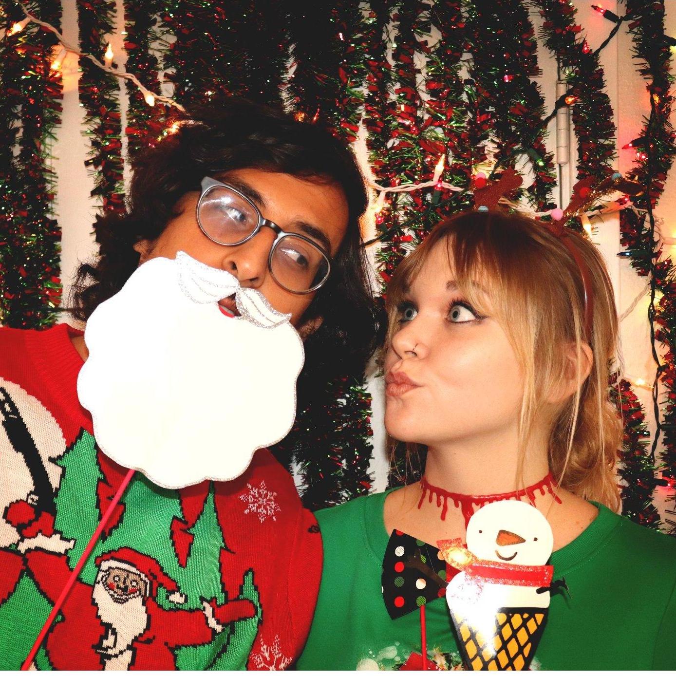 This was taken in our makeshift photobooth at our Creepy Christmas party. It was a fun night with our friends!