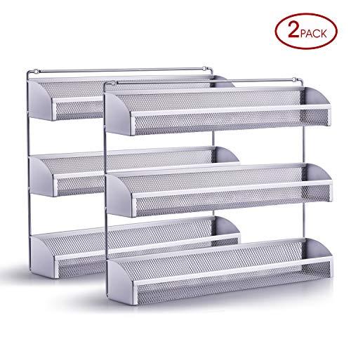 2 Pack- Simple Trending 3 Tier Spice Rack Organizer, Wall Mounted Spice Shelf Storage Holder for Kitchen Cabinet Pantry Door, Silver