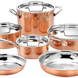 Cuisinart 10pc Tri-Ply Cooper Cookware Set: 1qt with Cover,2.5qt with Cover,4qr Saute with Cover and Helper Hander, 8" and 10" Skillets, 8 Quart Stock Pot, 20 Piece Set, Copper