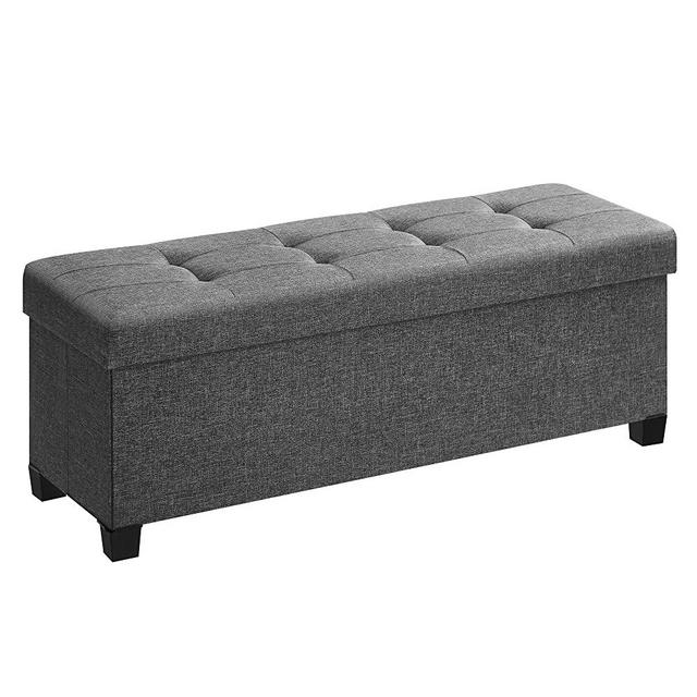 SONGMICS 43.3 Inches Storage Ottoman Bench, Bedroom Bench with Storage, Foot Stool with Feet, Holds Up to 660 lb, Dark Gray ULSF018G01