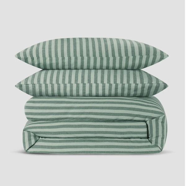 Pine Green Pembroke Stripe Linen Blend Duvet Set