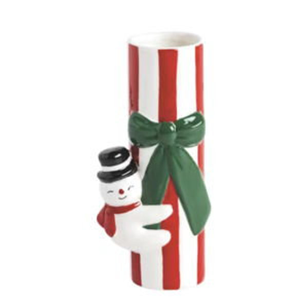 Snowman Red Stripe Stem Vase