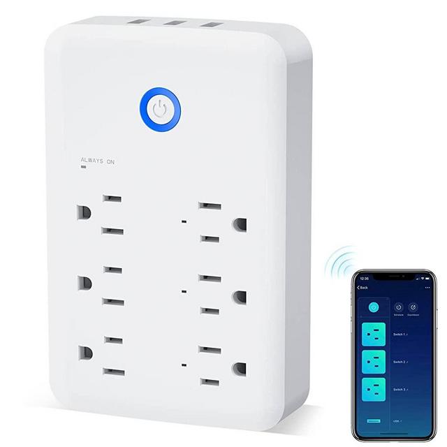 Smart Plug Outlet Extender, WiFi Surge Protector Power Strip Work with Alexa, Google Home, Wall Outlet with 6 Outlets and 3 USB Ports, Wall Adapter Plug Receptacles,15A/1800W (White)