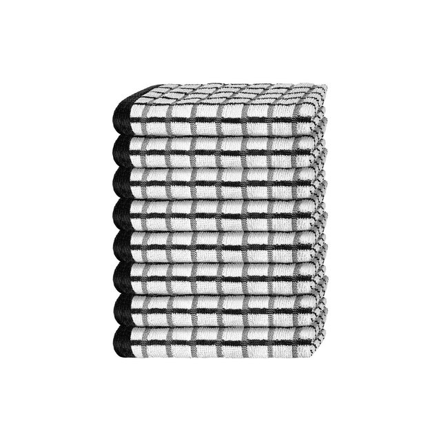 White Classic 100% Cotton Checkered Design Kitchen Towel Set of 8 - 16x26" Black