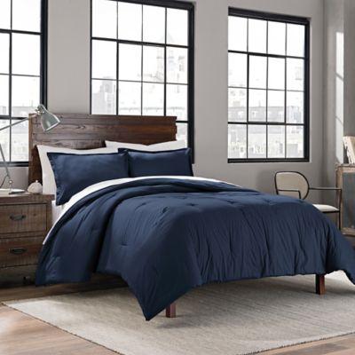 Garment Washed Solid King Comforter Set in Navy