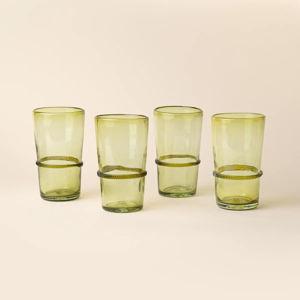 Banded Glassware - Tall Tumbler Set of 4 / Olive