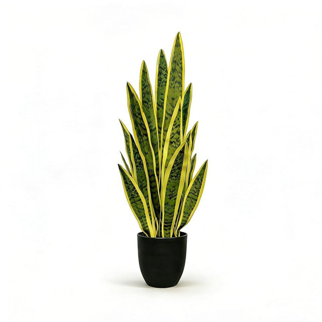 Joyplants Fake Snake Plant, 27" Fake Potted Plants with Black Pot Realistic Artificial for Home Decor, Low Maintenance No Watering Needed Faux Plants for Desk Corner Office & Pet Areas(yellow-27in)