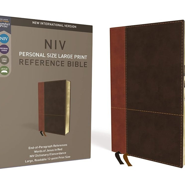 NIV, Personal Size Reference Bible, Large Print, Leathersoft, Tan/Brown, Red Letter, Thumb Indexed, Comfort Print