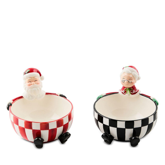 MacKenzie-Child Check It Out Ceramic Snack Bowls, Set of 2