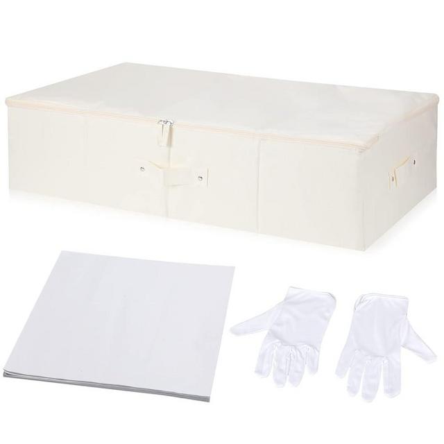 Wedding Dress Preservation Box Kit Wedding Dress Storage Box with 1 Pair Microfiber Gloves and 100 Sheets of Acid Free Tissue Paper for Storage Wedding Dress Gown Bride, 28 x 15.7 x 7 Inches