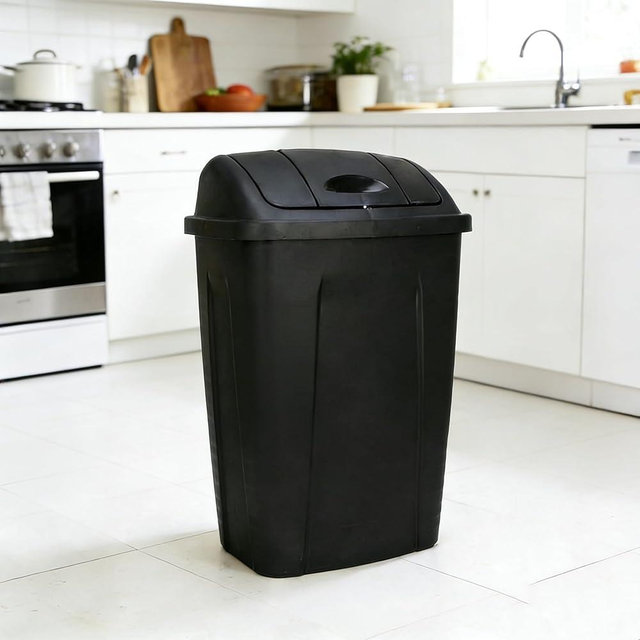 Cukux 1-Pack Trash Can, 13 Gallon Kitchen Trash Can, Black Trash Can Kitchen, Garbage Bin with Swing Top Lid for Home, Dorm