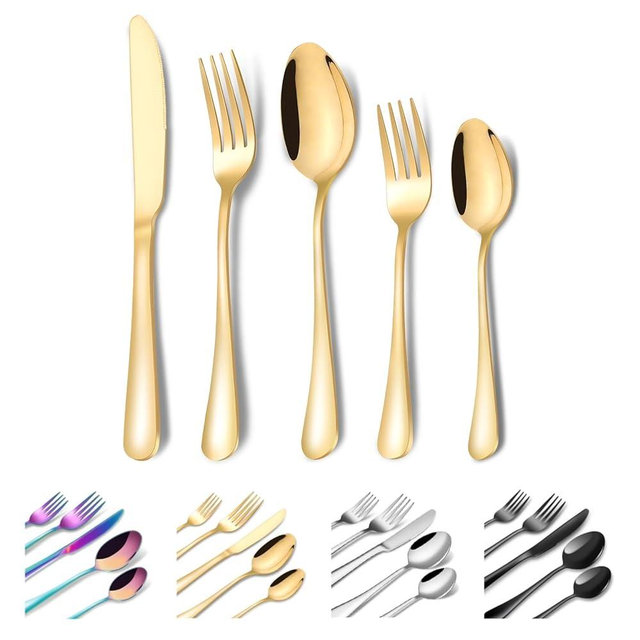 Gold Silverware Set, 30 Piece Flatware Cutlery Set for 6, 18/10 Stainless Steel Silverware, Mirror Polished Cutlery Utensil Set Includes Knife Fork Spoon For Home Kitchen Restaurant Gift