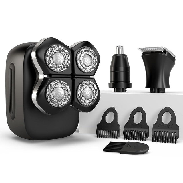 Freebird FlexSeries Pro Electric Head Shaver - Fast Smooth Head Shaver, Wet/Dry Shaving, Anti-Pinch, Rotary Electric Razor, USB Rechargeable, Cordless, 4 Flexible Blades, Ideal Gifts for Bald Men