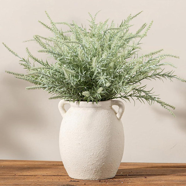Dobbyby Ceramic Flower Vase 7.6 inch Farmhouse Rustic Vase Decorative Pottery Terracotta Vases for Home Decor Table Mantle Fireplace Living Room Bathroom Wedding Centerpiece (White-Upgraded)