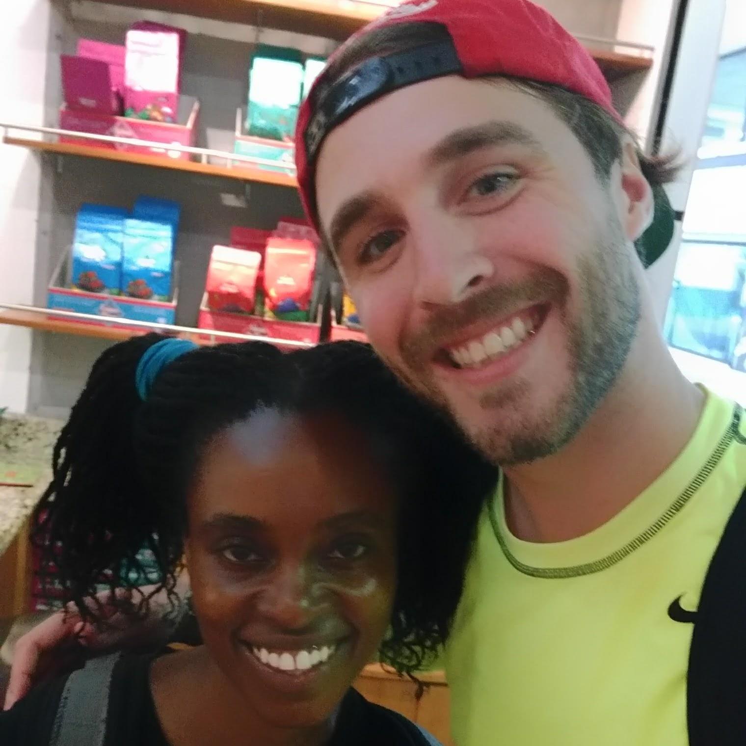 At a coffee shop in the Guatemala airport.
This was at the end of  a mission trip  to Guatemala, that Christopher had led . It was Irene's inaugural WHC mission trip & she co-led with Chris! #ministry