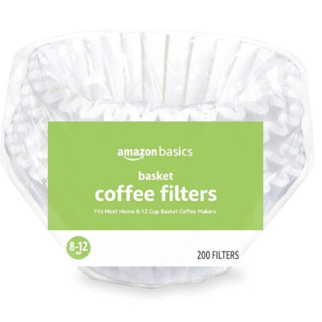 Amazon Basics Basket Coffee Filters for 8-12 Cup Coffee Makers, White, 200 Count