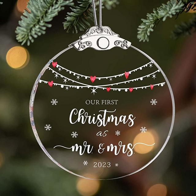 Wedding Gifts for Couples Unique 2023 First Christmas Married Ornament 2023 Engagement Mr and Mrs Gifts Newlywed Gifts for Couples (White Mr Mrs)