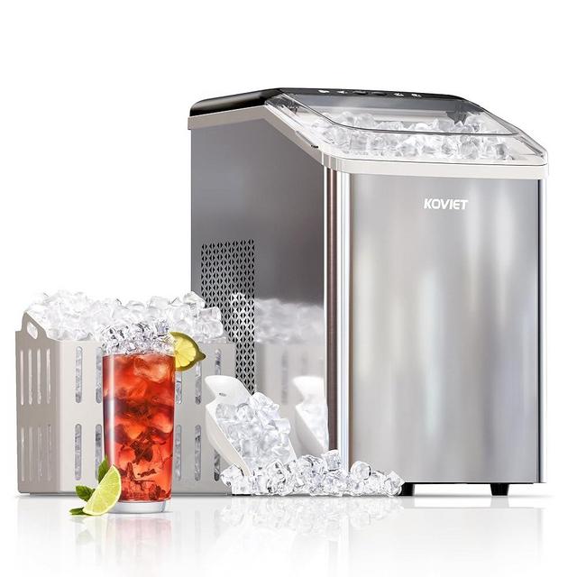 KOVIET Nugget Ice Makers Countertop, Soft Pebble Ice Machine, Chewable Crushed Pellet Ice 42lbs/Day, Self-Cleaning Drainpipe Ice Maker for Party, Home, Kitchen, Bar, Office, Silver Gray