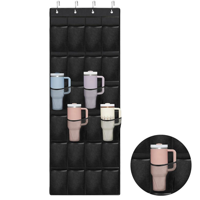 Mity rain Cup Organizer for Stanley Cup, 24 Pockets Large Capacity Cups Holder for Stanley Tumbler, Portable Foldable Hanging Bag for Cabinet Wall Door RV, Kitchen Storage Accessories for Stanley Cup