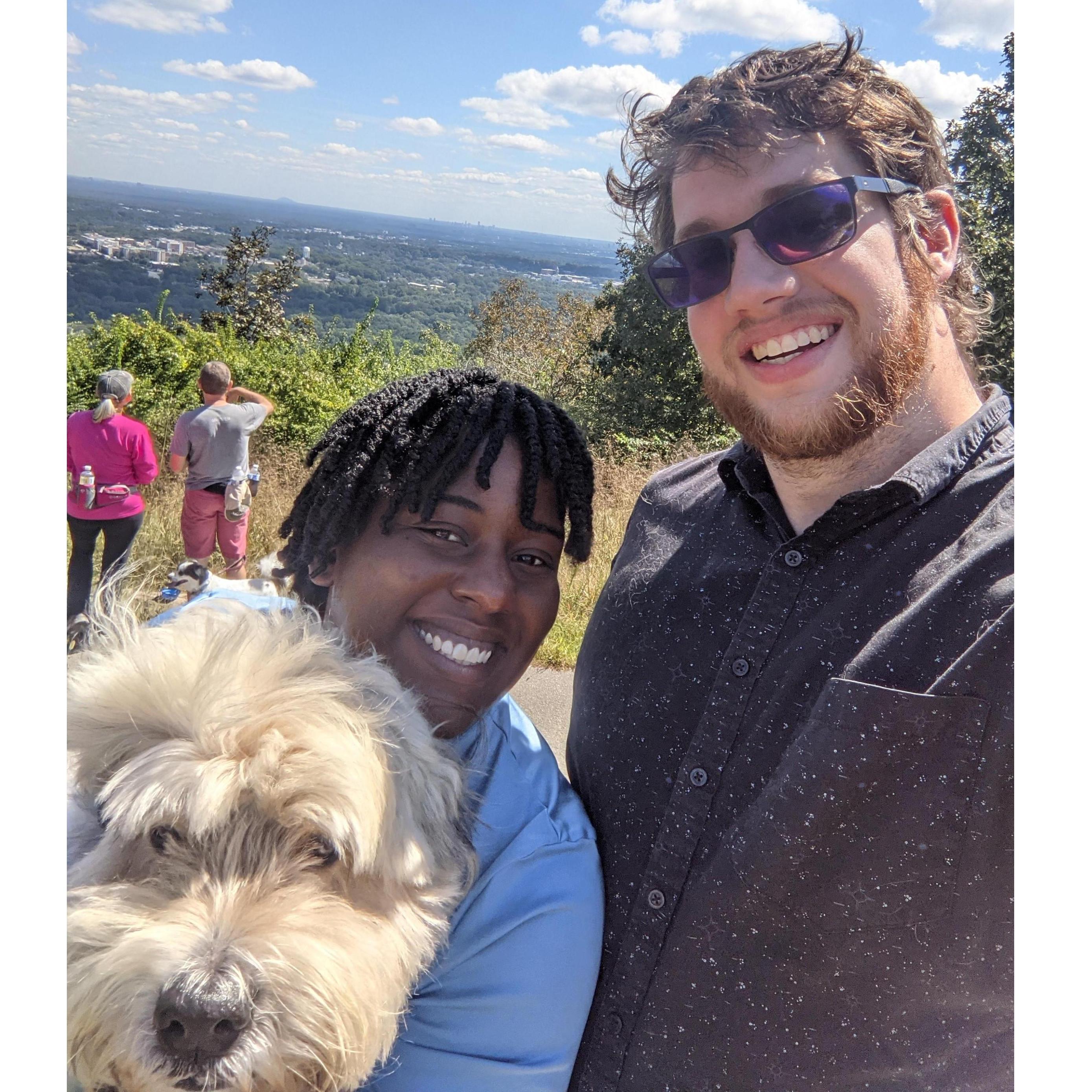A primary date spot the top of Kennesaw Mountain with our fuzzy chaperone.