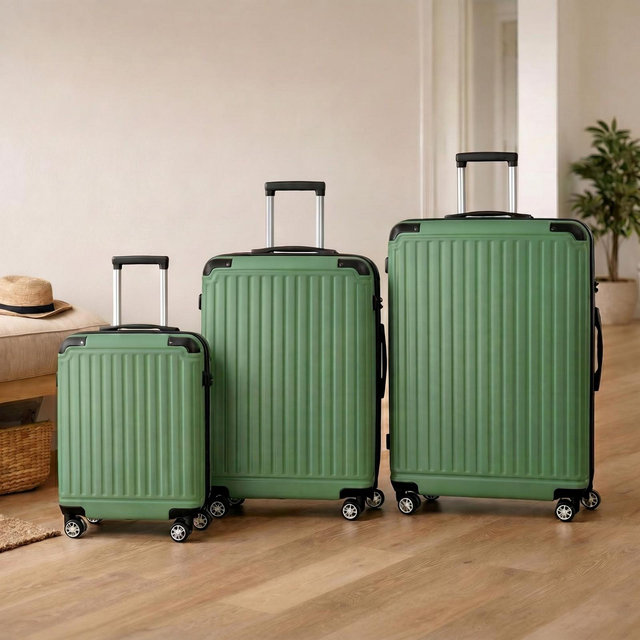 3-Piece Hardside Luggage Set 20" 24" 28", ABS Suitcases with TSA Lock, Spinner Wheels, Expandable, Lightweight Travel Luggage, Green