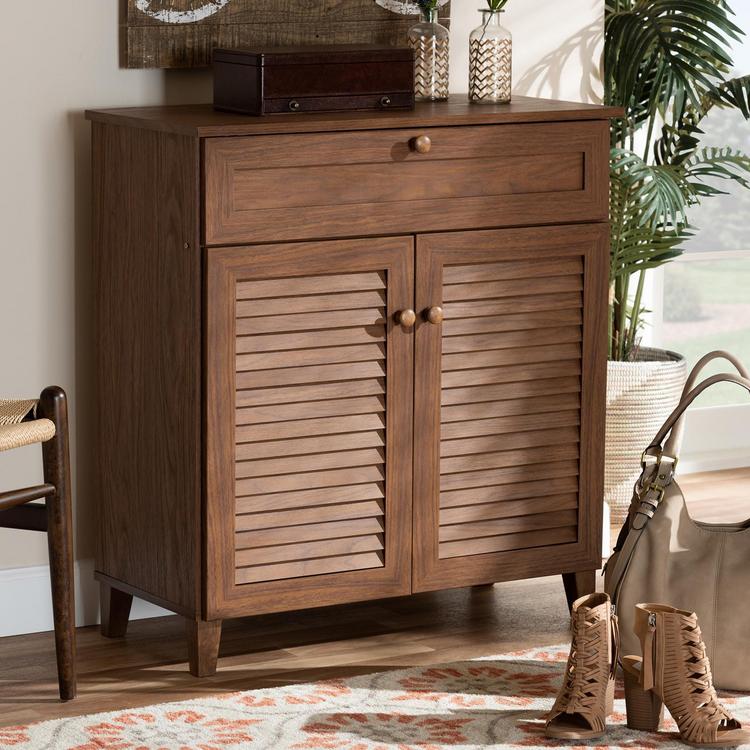 Baxton Studio, Coolidge 4-Shelf Shoe Storage Cabinet with Drawer