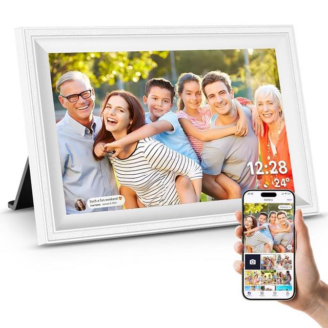 Smart White Digital Picture Frame WiFi Send Photos from Your Phone 16GB Storage 10.1inch 1280x800 IPS Touch Screen Digital Photo Frame Auto-Rotate Wall Mountable Photo Picture Frame Digital
