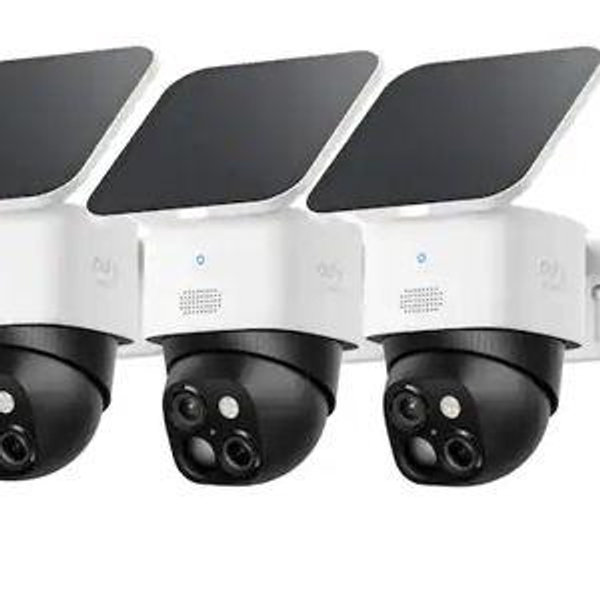 eufy - SoloCam S340 4‑Cam Kit with HomeBase 3, Solar Security Camera, Wireless Outdoor Camera, 360° Pan/Tilt, No Fee - Black+White