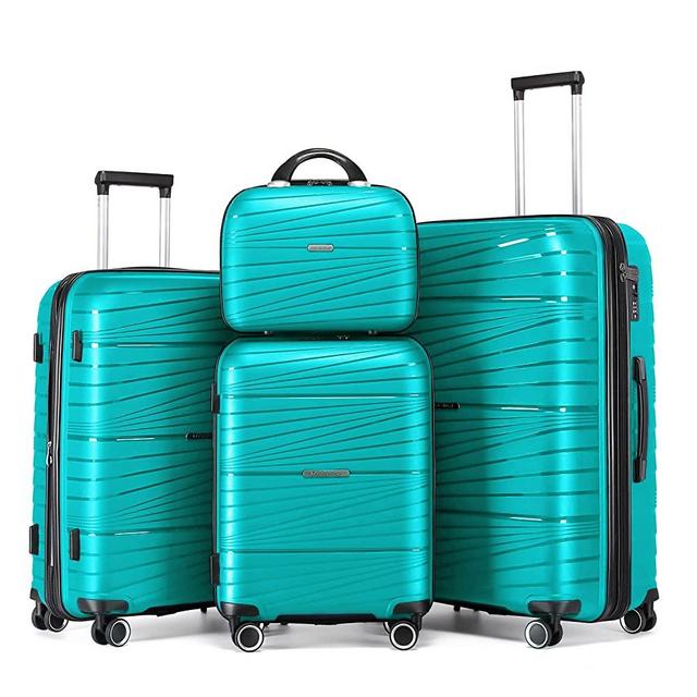 LARVENDER Luggage Sets, Expandable（Only 24"&28"） Suitcases PP Material Durable Travel Luggage Lightweight Carry on 4 Piece Luggage Set with Double Spinner Wheels TSA Lock （Aqua Blue）