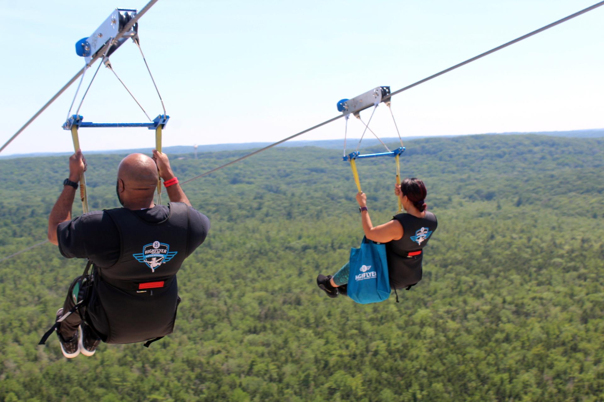 Zip lining at Foxwoods.