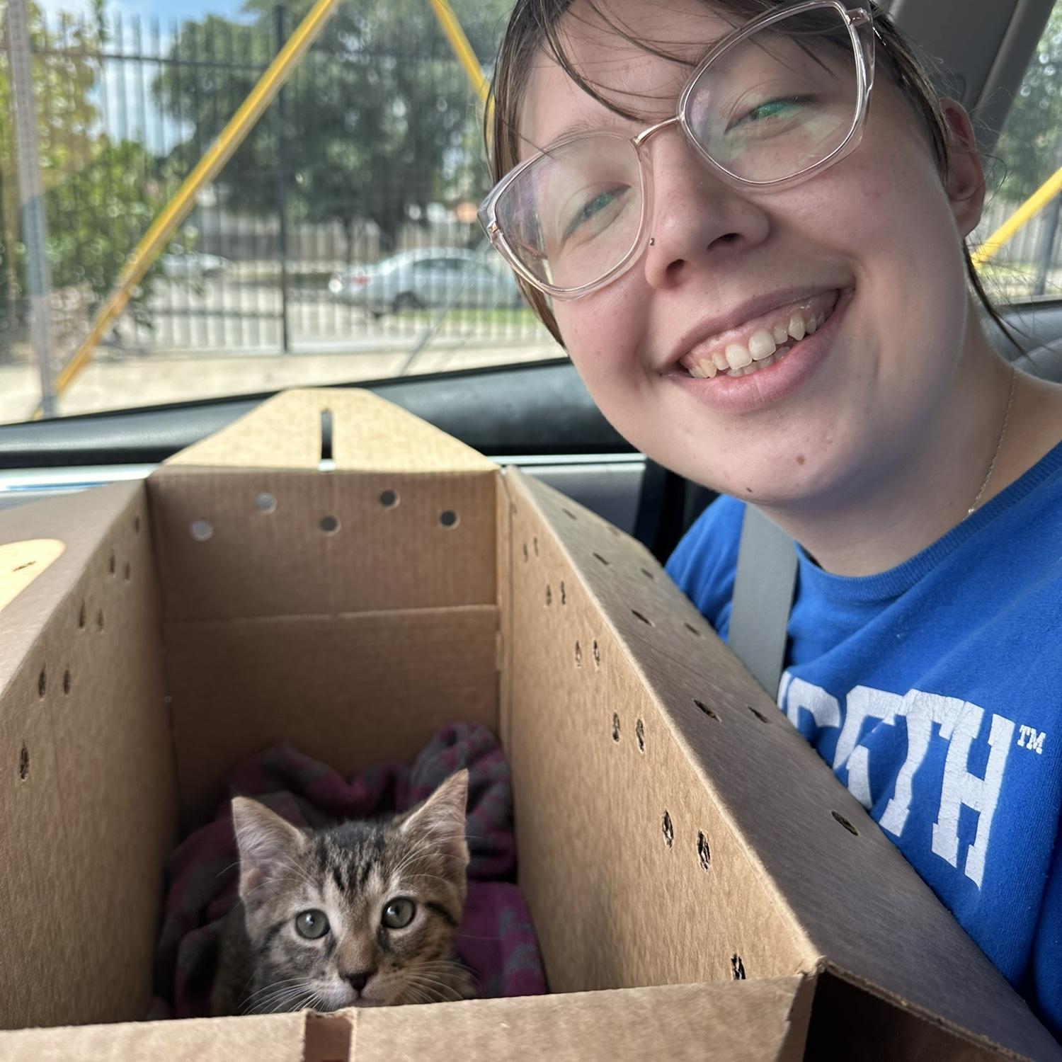 Saying goodbye to our first foster kitten! We raised little Dom from 2 weeks old to 8 weeks old, and he got adopted the same day he went back to the shelter!