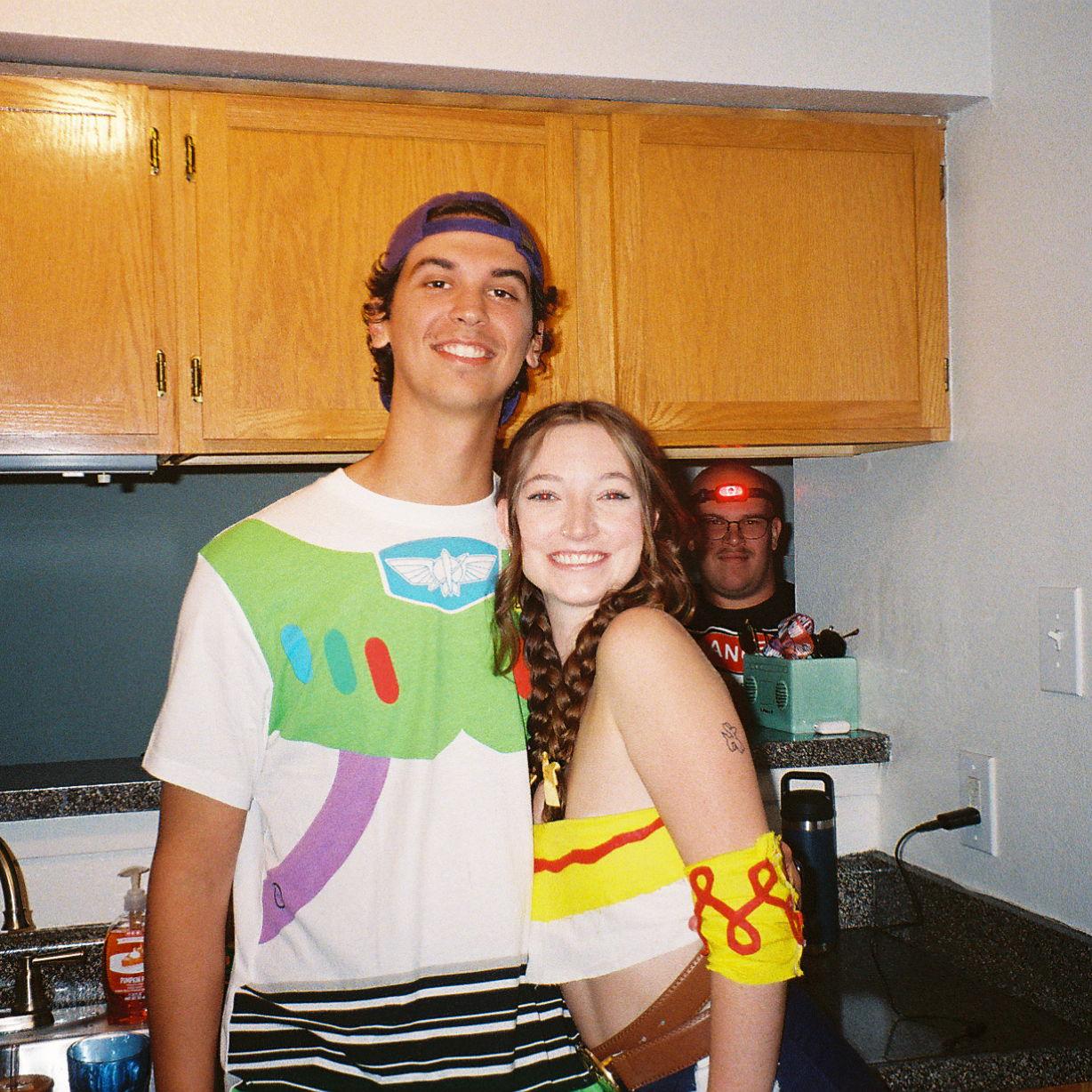 Another couple's costume: Buzz Lightyear and Jessie from Toy Story. Courtney's specialty is creating her own full-out costume, and still being able to find a matching t-shirt for Marcus to wear.