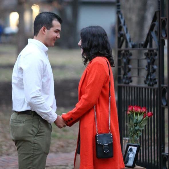 Aaron surprised Katie by proposing during a walk in downtown Lexington.