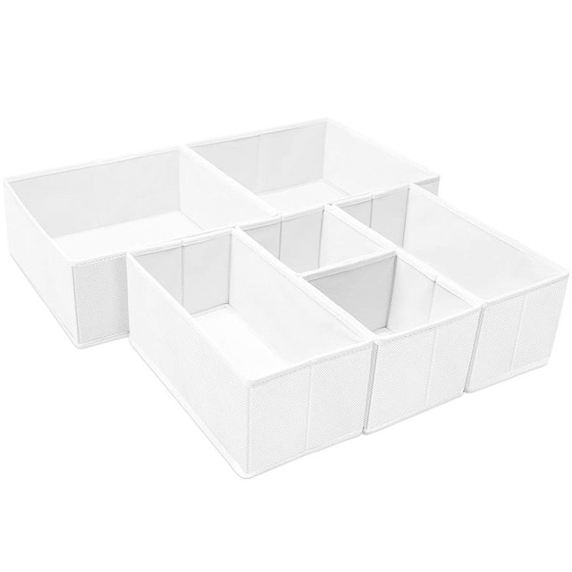 6 Pack Clothes Drawer Organizer, Fabric Foldable Closet Dresser Drawer Organizer for Clothing, Bra Sock Underwear Drawer Organizer for Nursery Dorm Bedroom Organization (6 Bins, White)