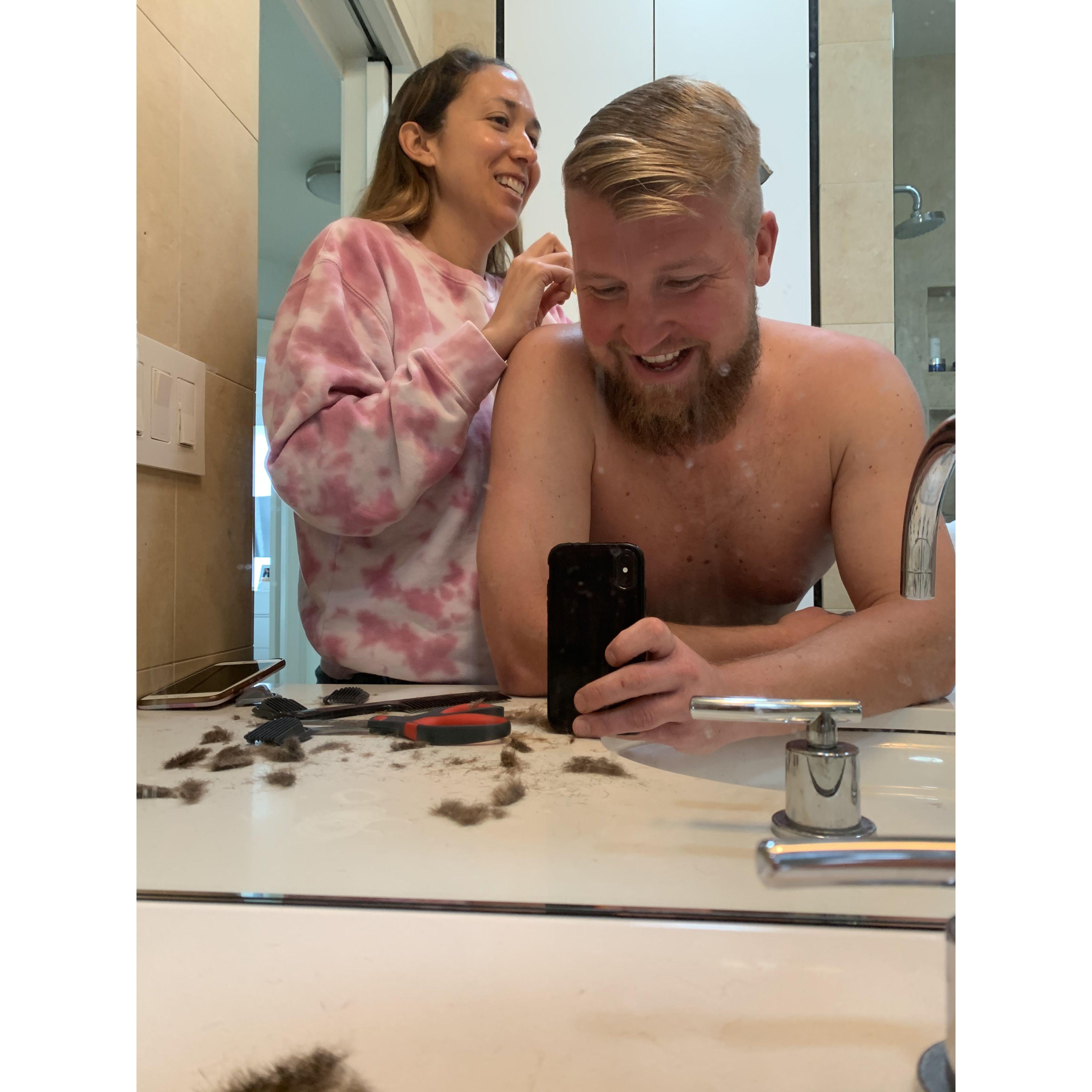 Covid haircut! Sarah did not let Anders do hers