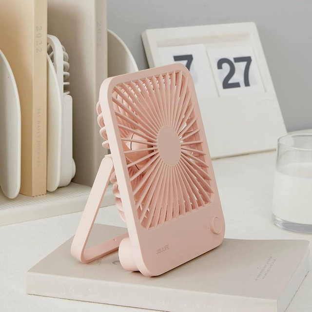JISULIFE Desk Fan Battery Rechargeable, 4500mAh 180°Foldable Portable Personal Fan, 4 Speeds Adjustable Long Battery-life for Home Office Travel Outdoor Gifts for Women Men-Pink