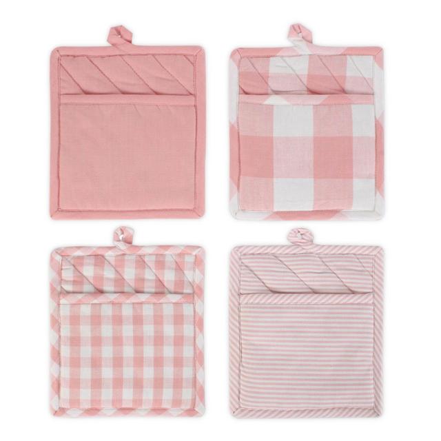 DII Gingham Check Pot Holders in Pink/White (Set of 4)