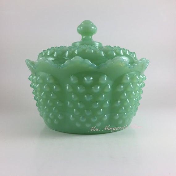 Mosser Glass Jadeite Hobnail Butter Tub/Lidded Dish