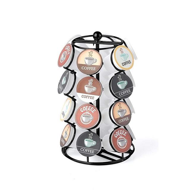 Nifty Coffee Pod Carousel – Comptaible with K-Cups, 24 Pod Pack Storage, Spins 360-Degrees, Lazy Susan Platform, Modern Black Design, Home or Office Kitchen Counter Organizer