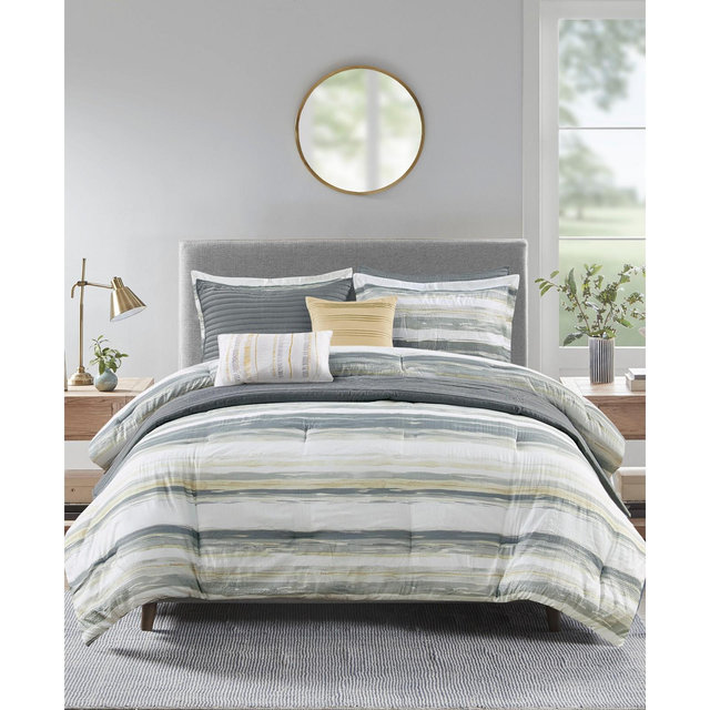 Madison Park Marina 8 Piece Printed Seersucker Comforter and Coverlet Set Collection, Full/Queen