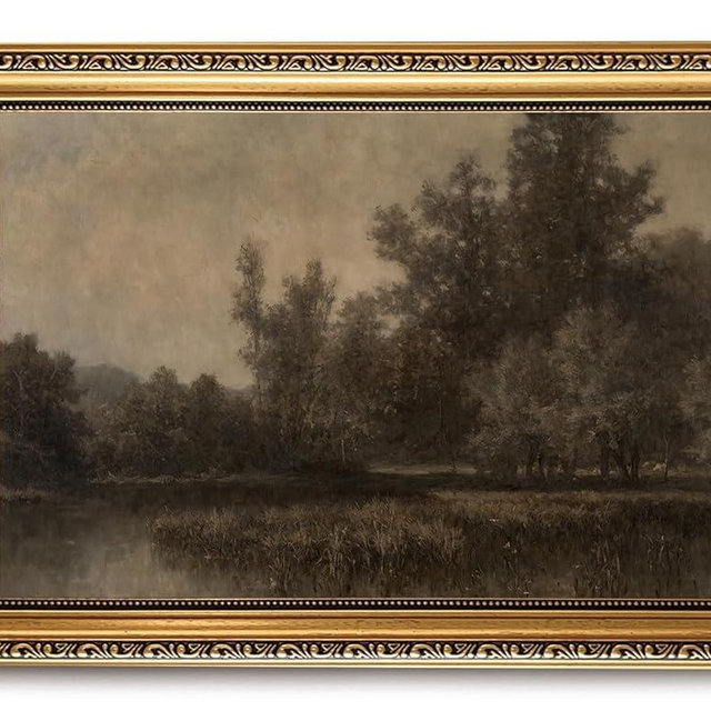 LHHJDIO Vintage Gold Framed Wall Art Moody Landscape Canvas Wall Art Farmhouse Fall Picture Wall Decor Rustic Landscape Art Prints for Living Room Bedroom Office 12"x16"
