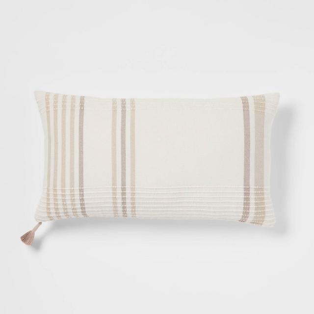 Oversized Woven Striped Lumbar Throw Pillow with Tassel Zipper Neutral - Threshold™