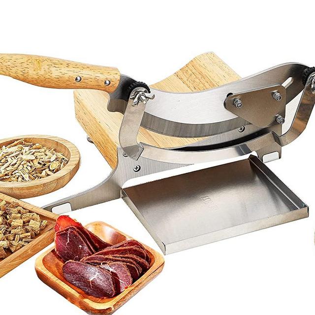 Moongiantgo Manual Chinese Medicine Slicer Radiused Biltong Beef Jerky Cutter with Adjustable Thickness Baffle Wooden Base Herb Root Cutting Machine for Ginseng Antler Gastrodiae Maca Ganoderma