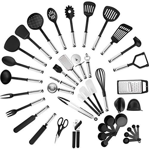 Klee Deluxe 42-Piece Heat-Resistant Stainless Steel and Nylon Kitchen Utensil Set (Black)
